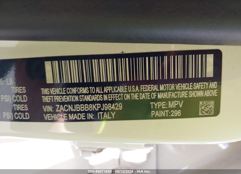 2019 JEEP RENEGADE LATITUDE 4X4 VIN: ZACNJBBB8KPJ98429