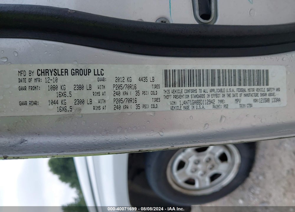2011 JEEP PATRIOT SPORT VIN: 1J4NT1GA8BD112942