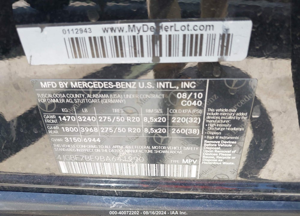 2011 MERCEDES-BENZ GL 450 4MATIC VIN: 4JGBF7BE9BA641990