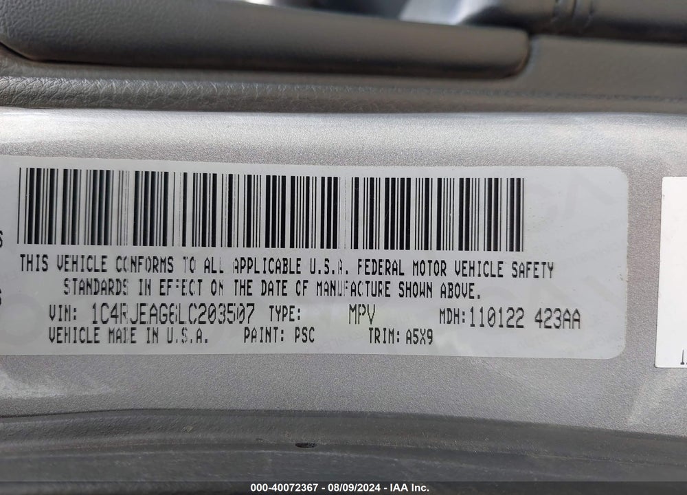2020 JEEP GRAND CHEROKEE LAREDO E 4X2 VIN: 1C4RJEAG6LC203507
