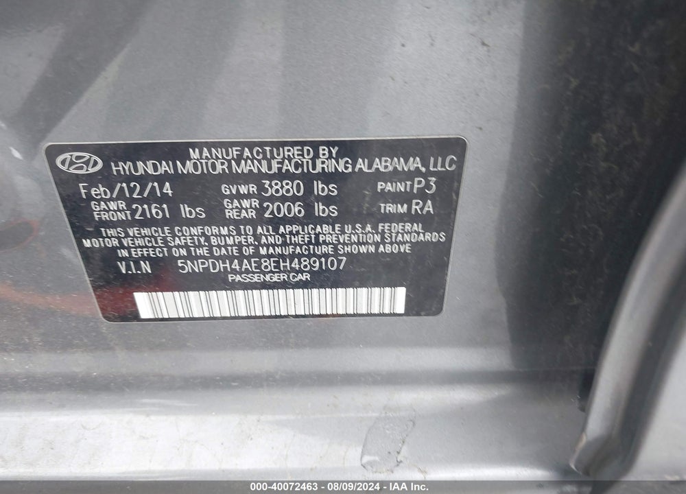 2014 HYUNDAI ELANTRA SE VIN: 5NPDH4AE8EH489107