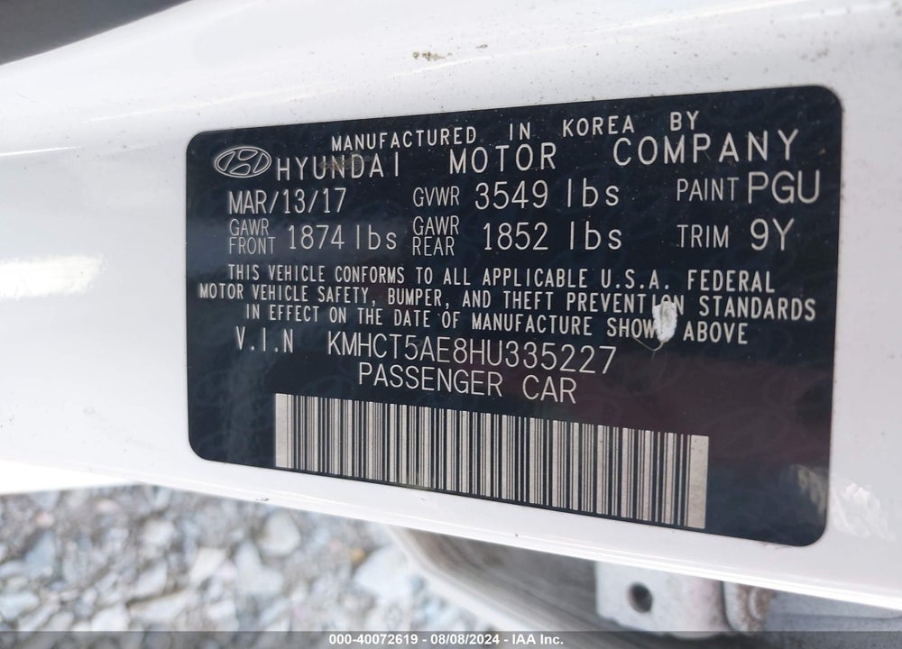 2017 HYUNDAI ACCENT SE VIN: KMHCT5AE8HU335227