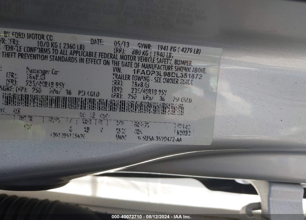 2013 FORD FOCUS ST VIN: 1FADP3L98DL351872