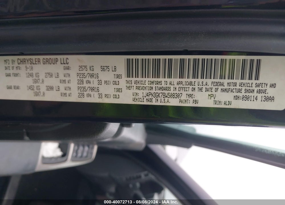 2011 JEEP LIBERTY RENEGADE VIN: 1J4PN3GK7BW508307