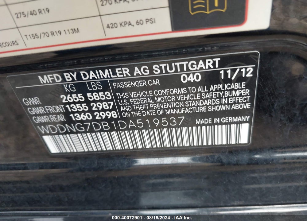 2013 MERCEDES-BENZ S 550 VIN: WDDNG7DB1DA519537