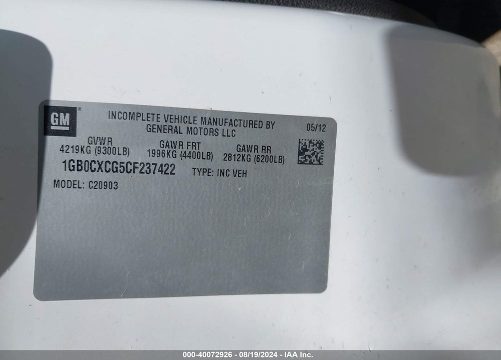 2012 CHEVROLET SILVERADO 2500HD LT VIN: 1GB0CXCG5CF237422