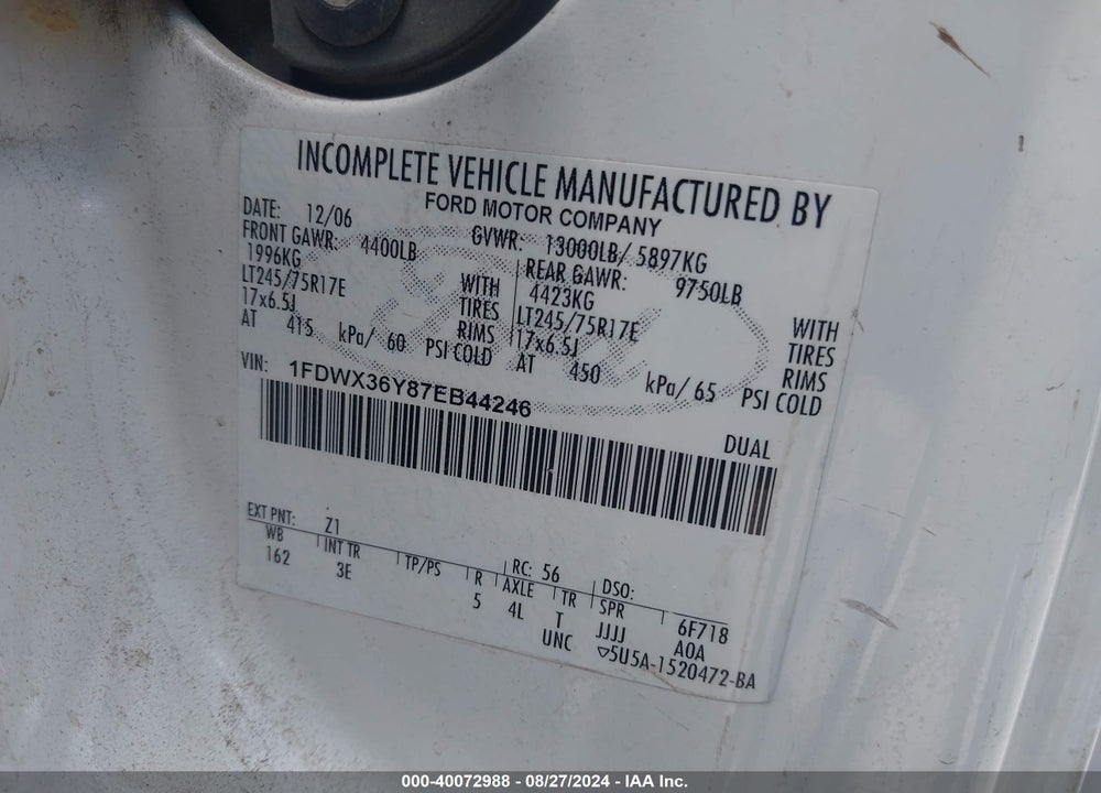 2006 CHEVROLET SILVERADO 3500 CHASSIS WORK TRUCK VIN: 1GBJC39U06E229250