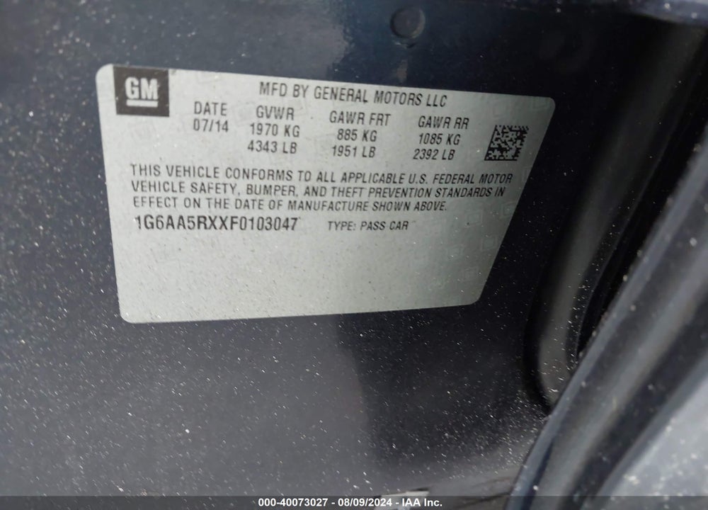 2015 CADILLAC ATS STANDARD VIN: 1G6AA5RXXF0103047