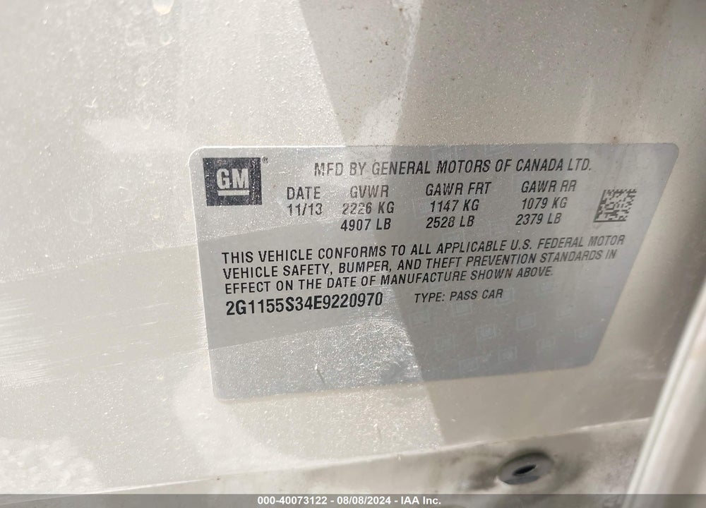 2014 CHEVROLET IMPALA 2LZ VIN: 2G1155S34E9220970