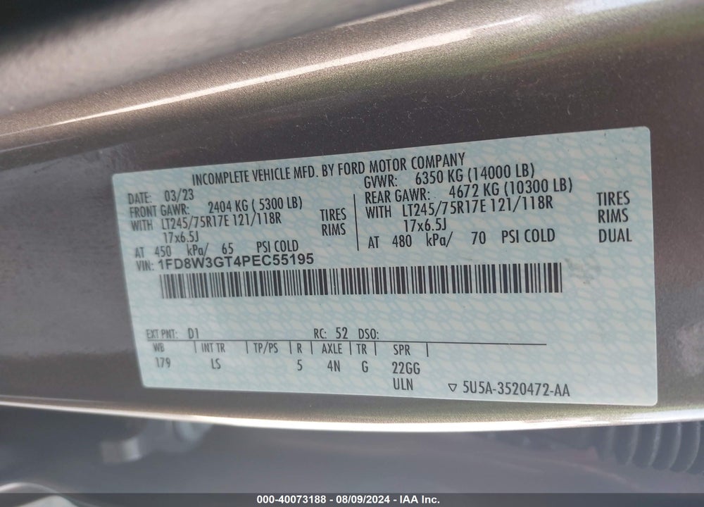 2023 FORD F-350 CHASSIS XL VIN: 1FD8W3GT4PEC55195