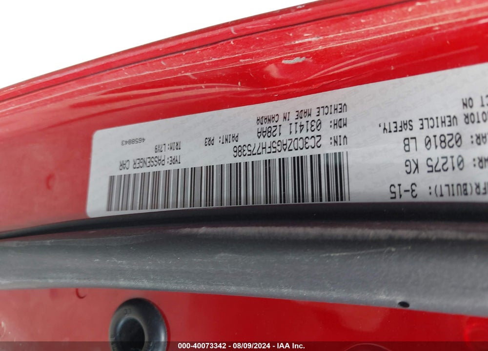 2015 DODGE CHALLENGER SXT VIN: 2C3CDZAG5FH775386