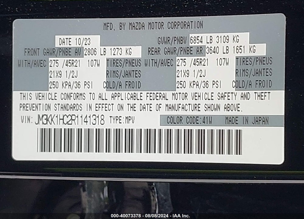 2024 MAZDA CX-90 3.3 TURBO S VIN: JM3KK1HC2R1141318