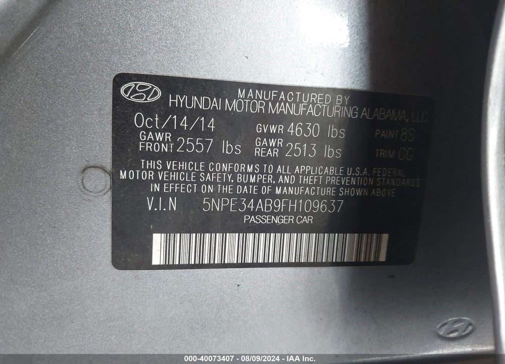 2015 HYUNDAI SONATA LIMITED 2.0T VIN: 5NPE34AB9FH109637