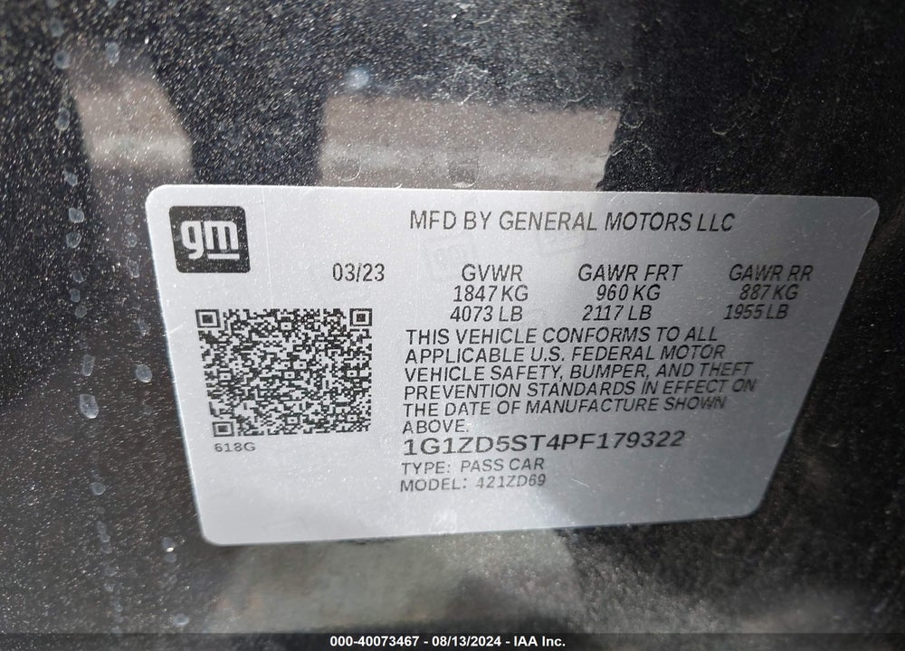 2023 CHEVROLET MALIBU FWD 1LT VIN: 1G1ZD5ST4PF179322