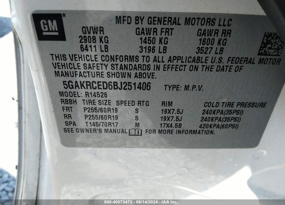 2011 BUICK ENCLAVE 2XL VIN: 5GAKRCED6BJ251406