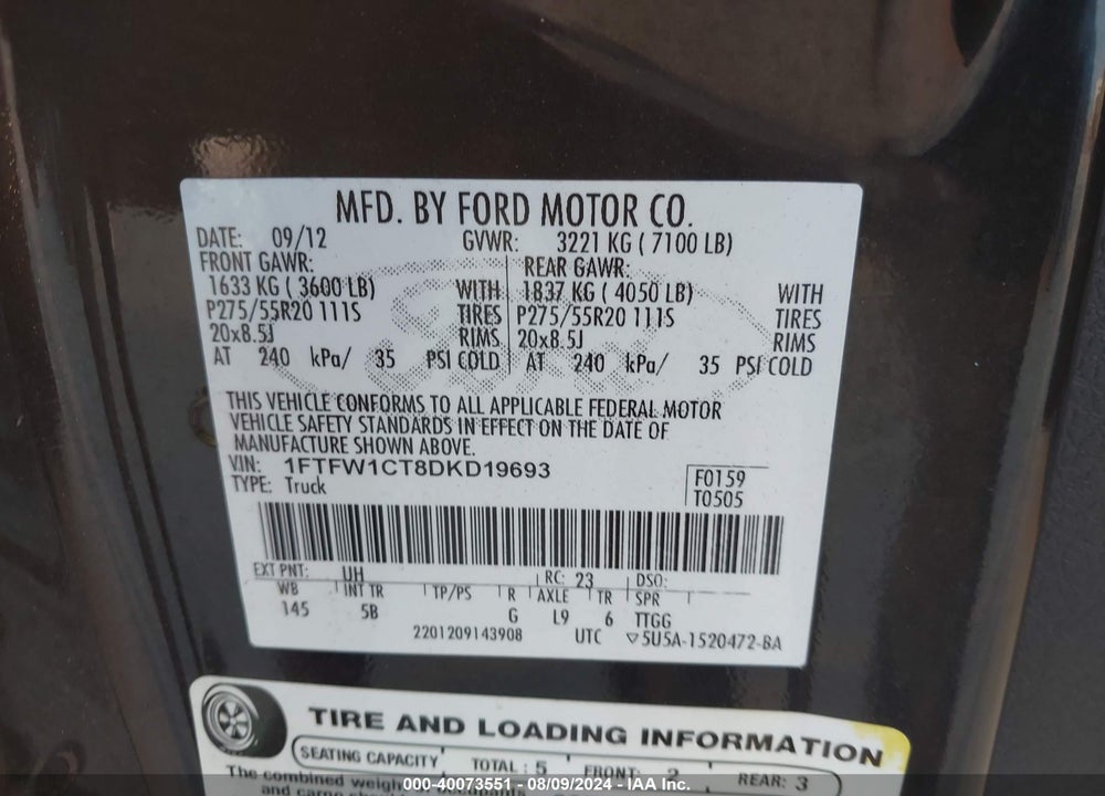 2013 FORD F-150 FX2 VIN: 1FTFW1CT8DKD19693