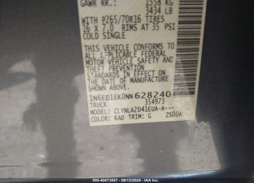 2022 NISSAN FRONTIER S 4X4 VIN: 1N6ED1EK0NN628240