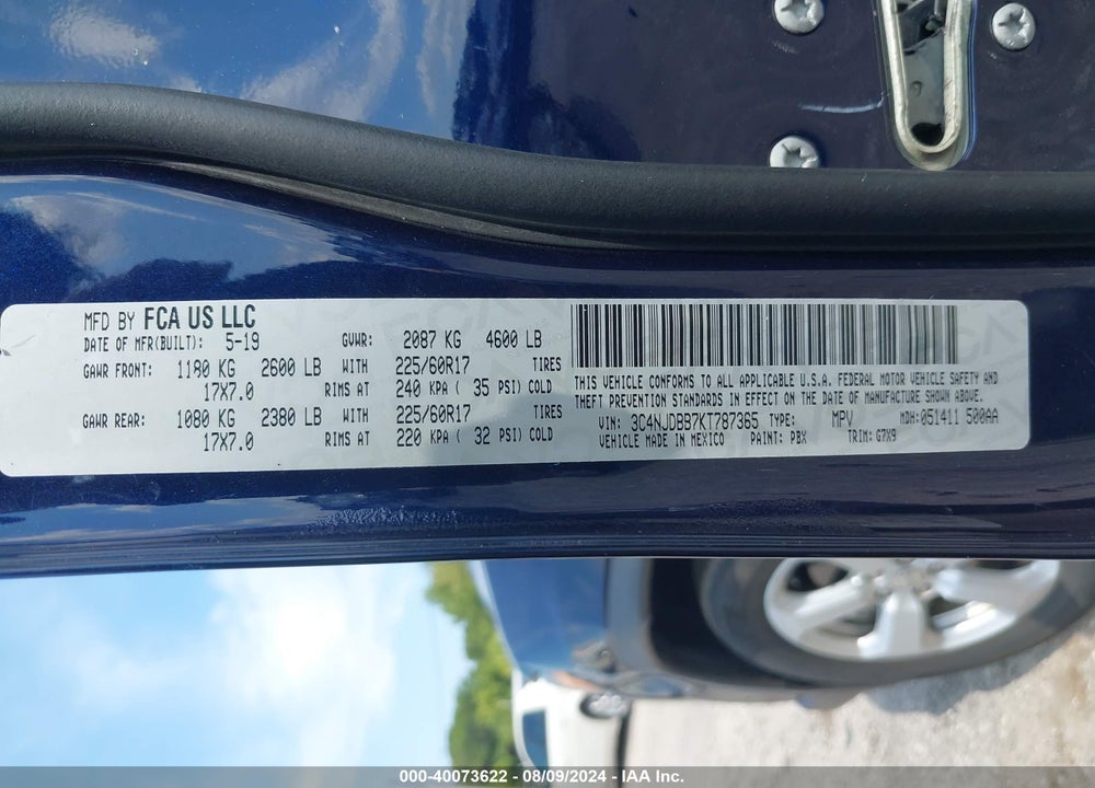 2019 JEEP COMPASS LATITUDE 4X4 VIN: 3C4NJDBB7KT787365