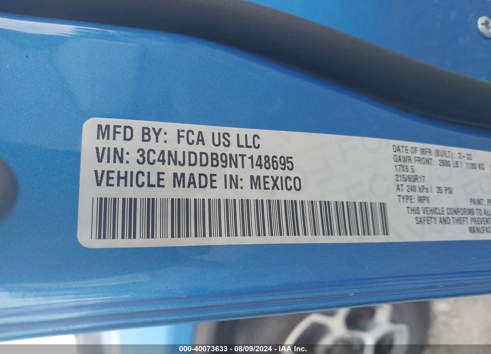2022 JEEP COMPASS TRAILHAWK 4X4 VIN: 3C4NJDDB9NT148695