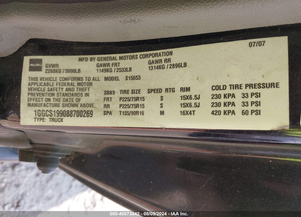 2008 ISUZU I-290 VIN: 1GGCS199088700269