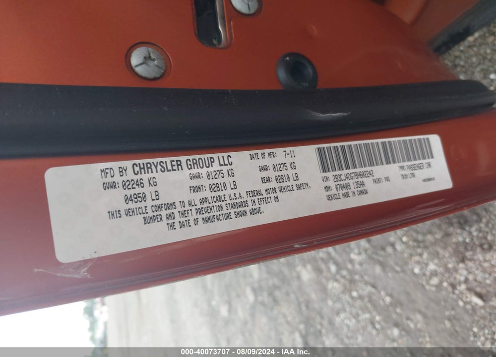 2011 DODGE CHALLENGER VIN: 2B3CJ4DG7BH602242