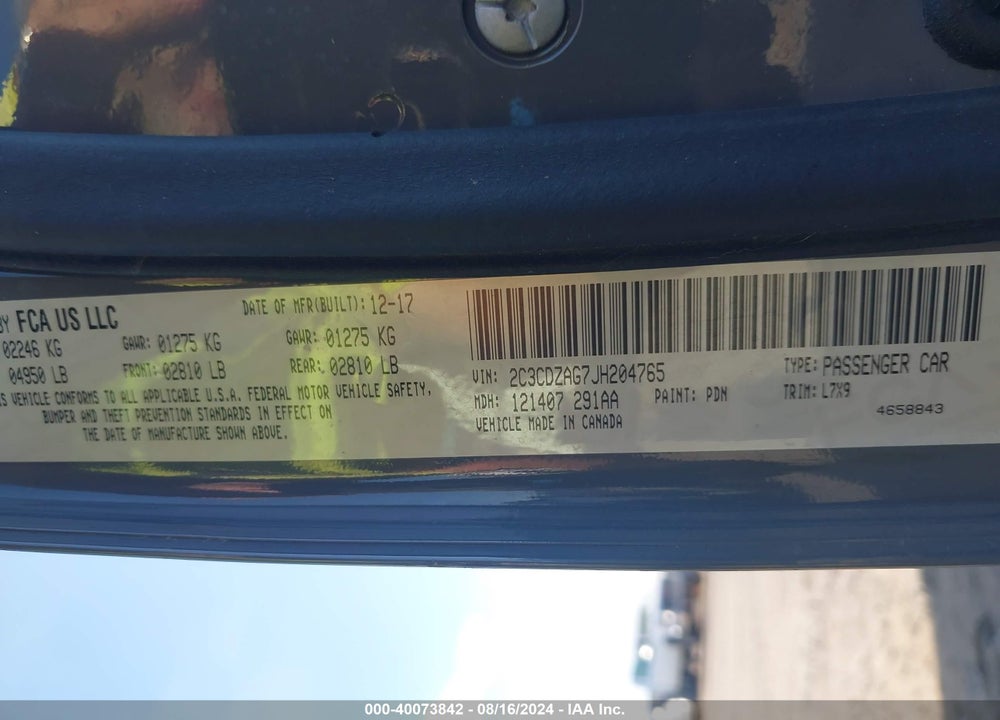 2018 DODGE CHALLENGER SXT VIN: 2C3CDZAG7JH204765