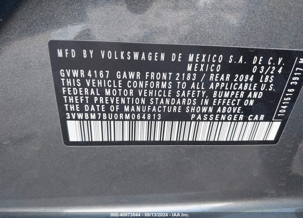 2024 VOLKSWAGEN JETTA 1.5T SPORT VIN: 3VWBM7BU0RM064813