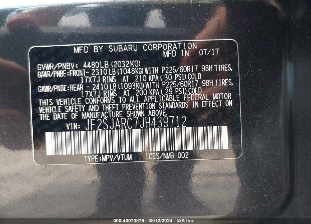 2018 SUBARU FORESTER 2.5I LIMITED VIN: JF2SJARC7JH439712