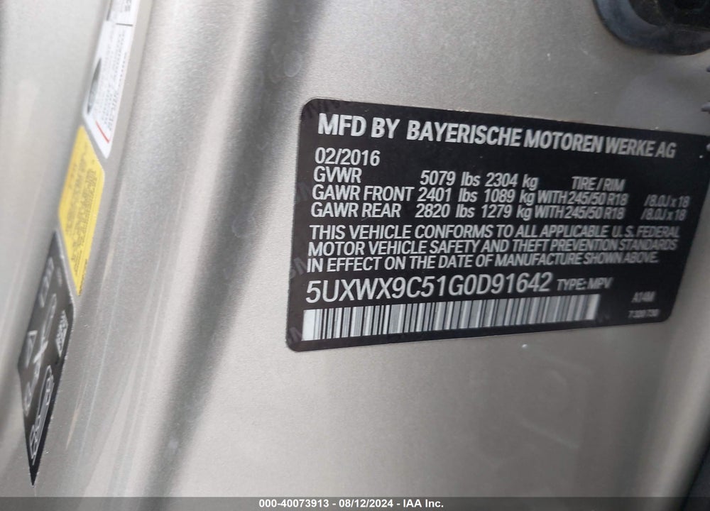 2016 BMW X3 XDRIVE28I VIN: 5UXWX9C51G0D91642