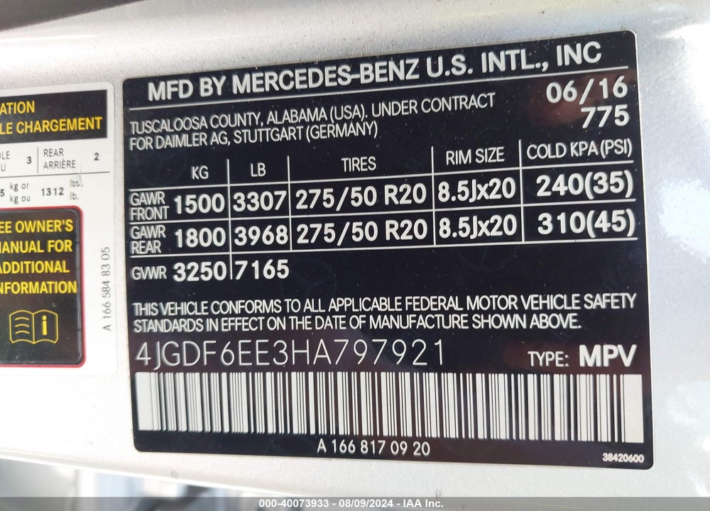 2017 MERCEDES-BENZ GLS 450 4MATIC VIN: 4JGDF6EE3HA797921