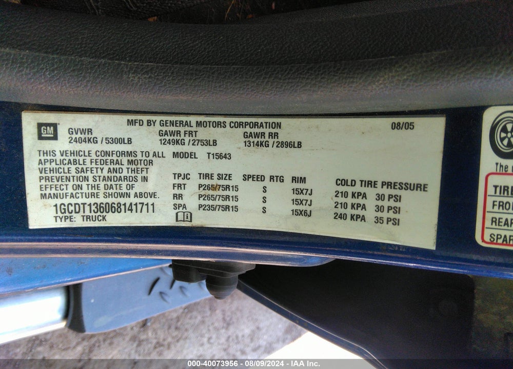 2006 CHEVROLET COLORADO LT VIN: 1GCDT136068141711