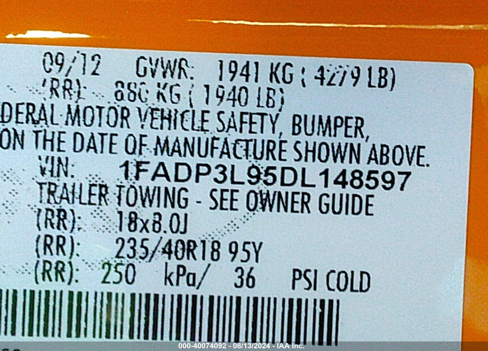 2013 FORD FOCUS ST VIN: 1FADP3L95DL148597