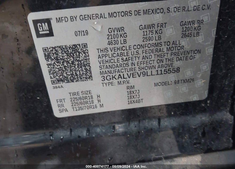 2020 GMC TERRAIN AWD SLT VIN: 3GKALVEV9LL115558