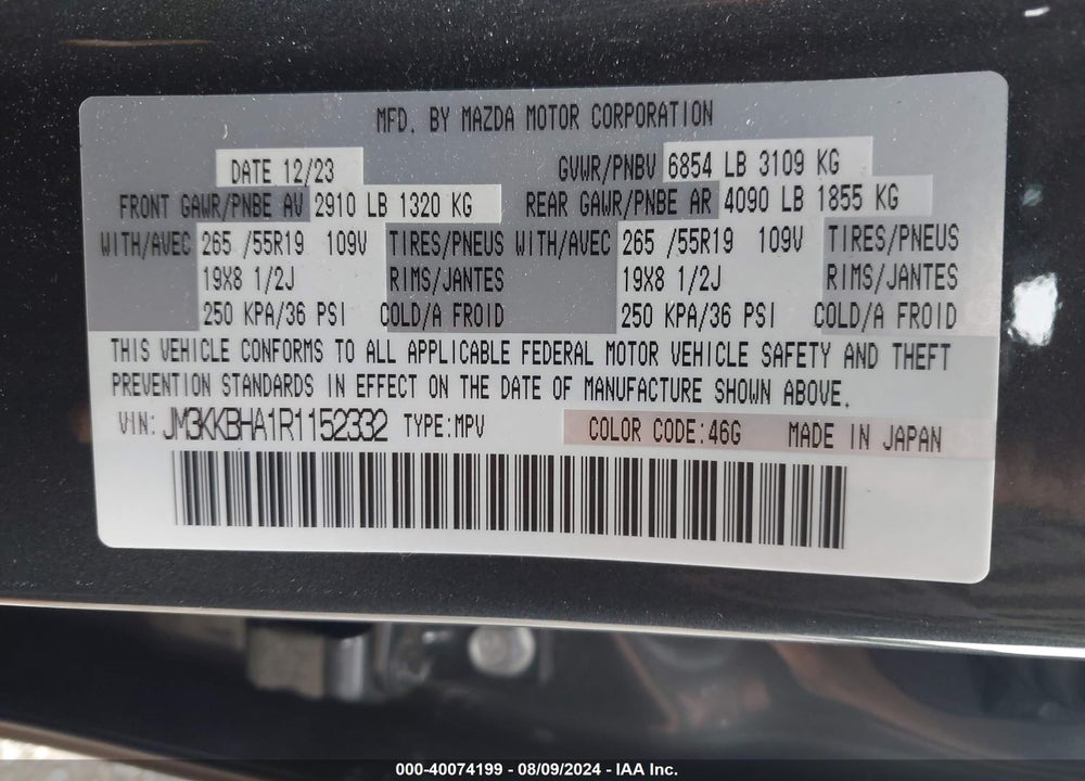 2024 MAZDA CX-90 PHEV PREFERRED VIN: JM3KKBHA1R1152332