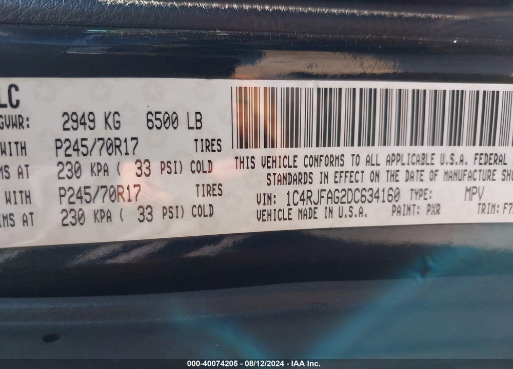 2013 JEEP GRAND CHEROKEE LAREDO VIN: 1C4RJFAG2DC634160