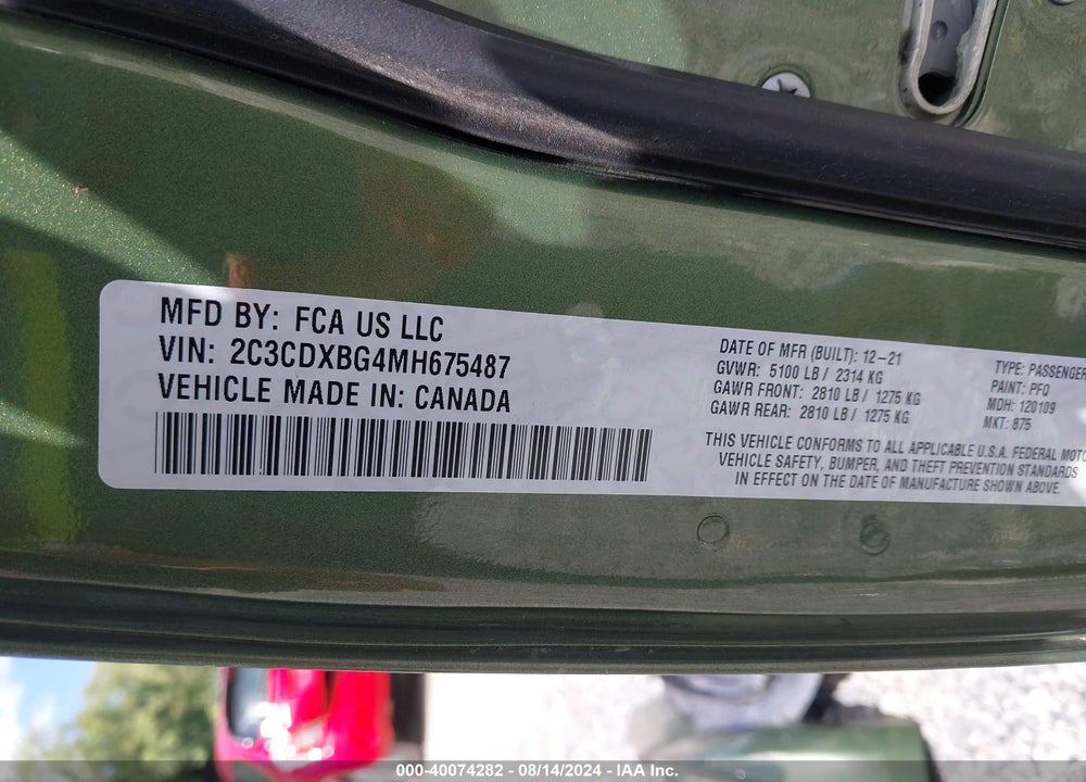 2021 DODGE CHARGER SXT RWD VIN: 2C3CDXBG4MH675487