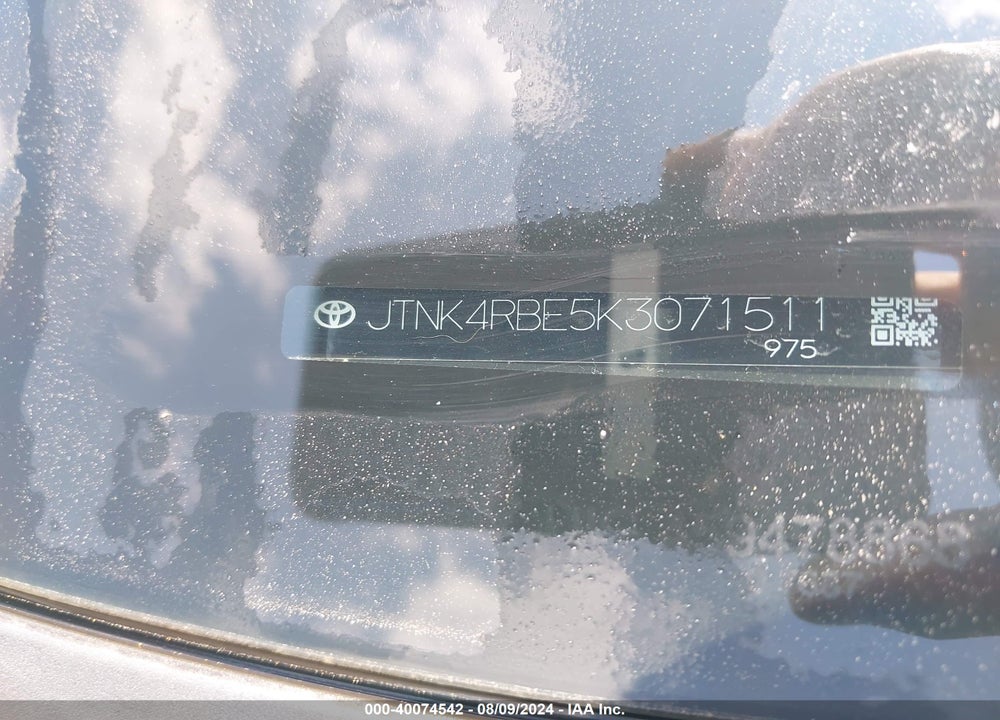 2019 TOYOTA COROLLA SE VIN: JTNK4RBE5K3071511