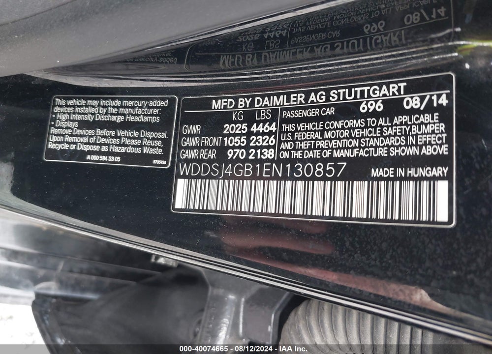 2014 MERCEDES-BENZ CLA 250 4MATIC VIN: WDDSJ4GB1EN130857