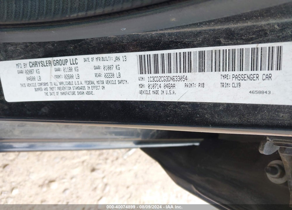 2013 DODGE AVENGER SXT VIN: 1C3CDZCG3DN633054