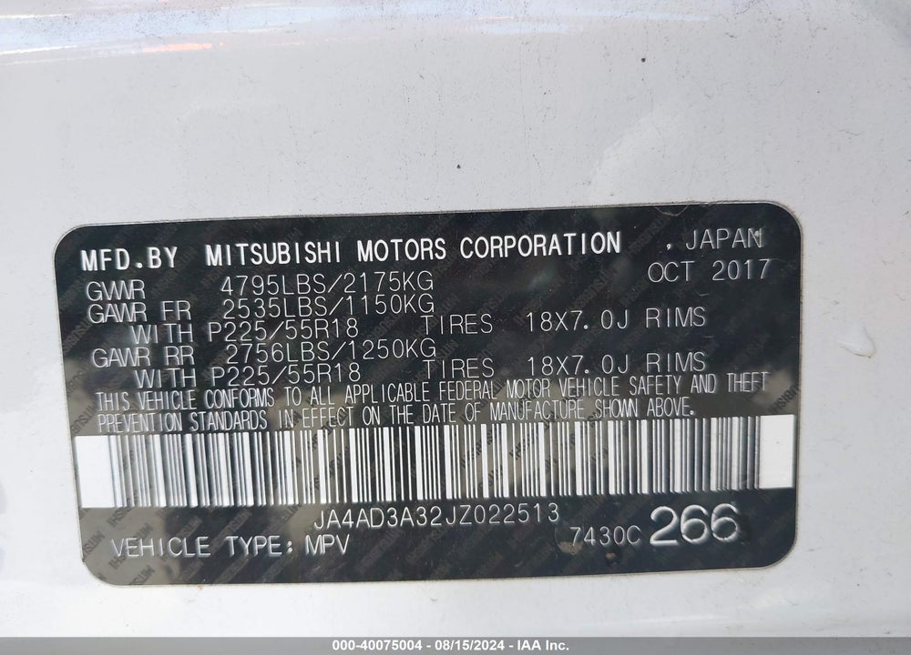 2018 MITSUBISHI OUTLANDER SE/SEL VIN: JA4AD3A32JZ022513
