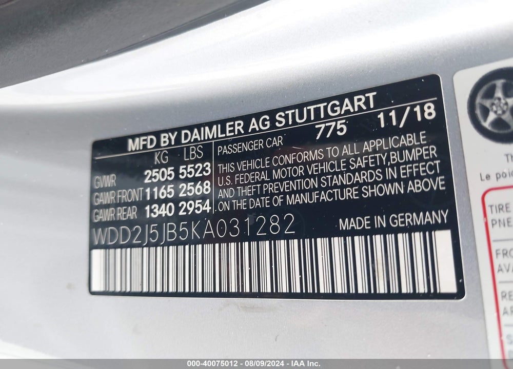 2019 MERCEDES-BENZ CLS 450 VIN: WDD2J5JB5KA031282