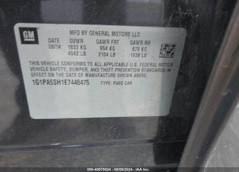 2014 CHEVROLET CRUZE LS AUTO VIN: 1G1PA5SH1E7448475