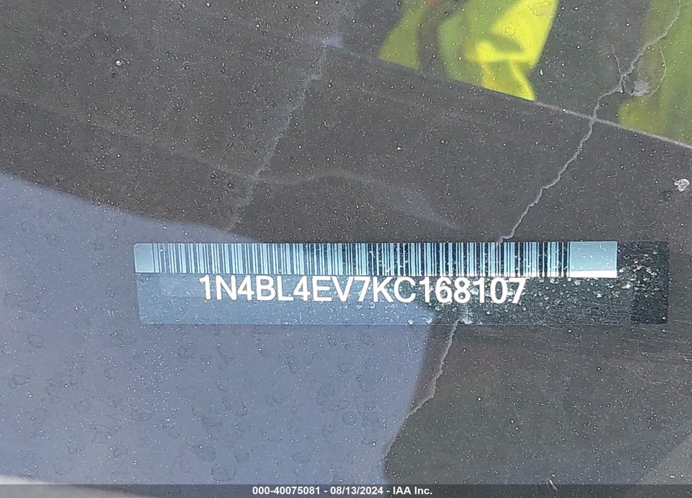 2019 NISSAN ALTIMA 2.5 SL VIN: 1N4BL4EV7KC168107