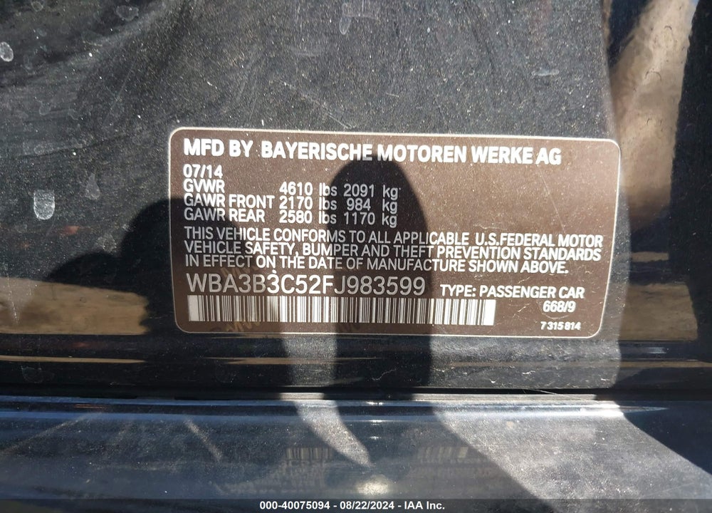 2015 BMW 328I XDRIVE VIN: WBA3B3C52FJ983599