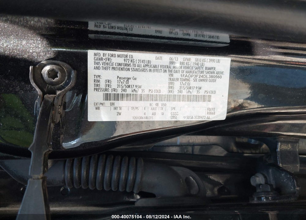 2013 FORD FOCUS SE VIN: 1FADP3F24DL380560