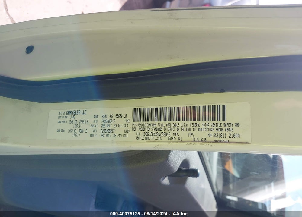 2008 DODGE NITRO SXT VIN: 1D8GU28KX8W238940