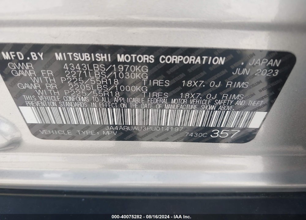 2023 MITSUBISHI OUTLANDER SPORT 2.0 ES AWC/2.0 LE AWC/2.0 RALLIART AWC/2.0 S AWC/2.0 SE AWC VIN: JA4ARUAU3PU014197
