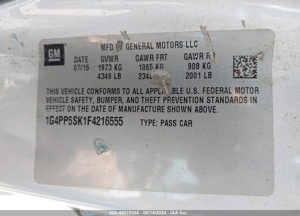 2015 BUICK VERANO VIN: 1G4PP5SK1F4216555