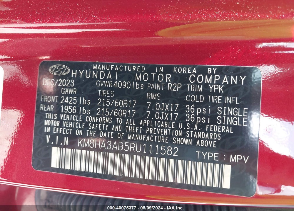 2024 HYUNDAI KONA SE VIN: KM8HA3AB5RU111582