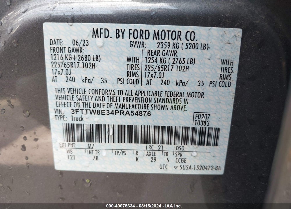 2023 FORD MAVERICK XLT VIN: 3FTTW8E34PRA54876